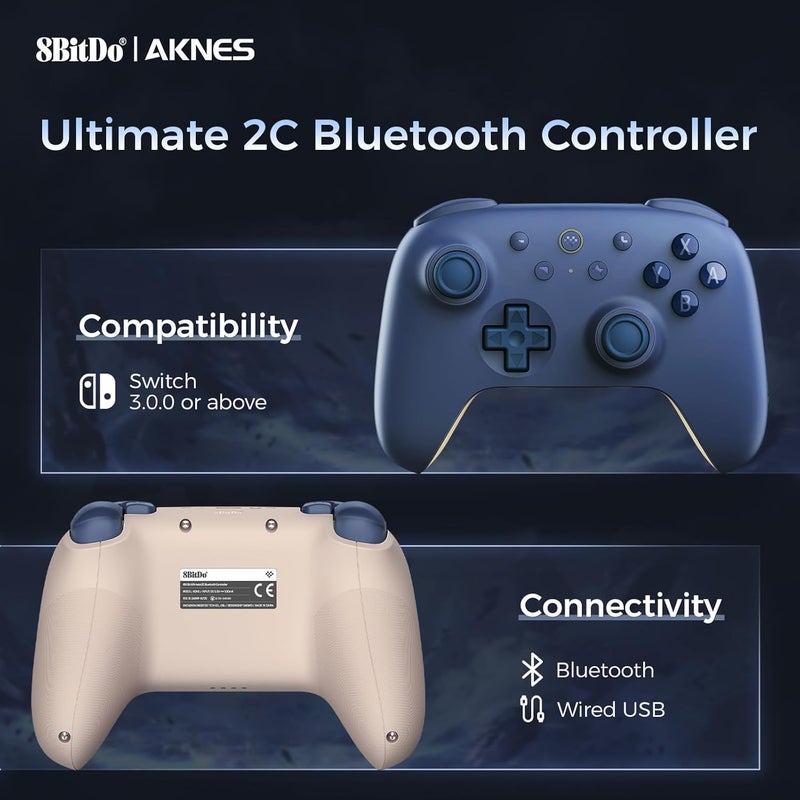 AKNES 8BitDo Ultimate 2C Bluetooth Controller for Switch, Switch 2, Hall Effect Joysticks, Wake-up Switch 1, Non-linear Digital Triggers, Remappable L4/R4 Bumpers, 6-axis Motion Control and Rumble Vibration - Dark Blue - Image 2